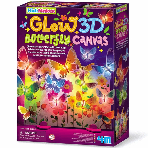 4M KidzMaker 3D Glow Butterfly Canvas Craft Kit for Ages 5 and Up