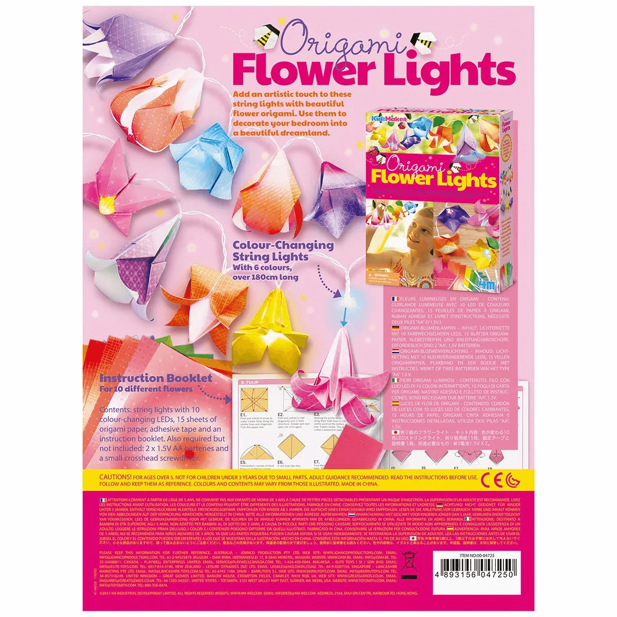 4M KidzMaker Make Your Own Origami Flower String Lights for Age 5 & Up