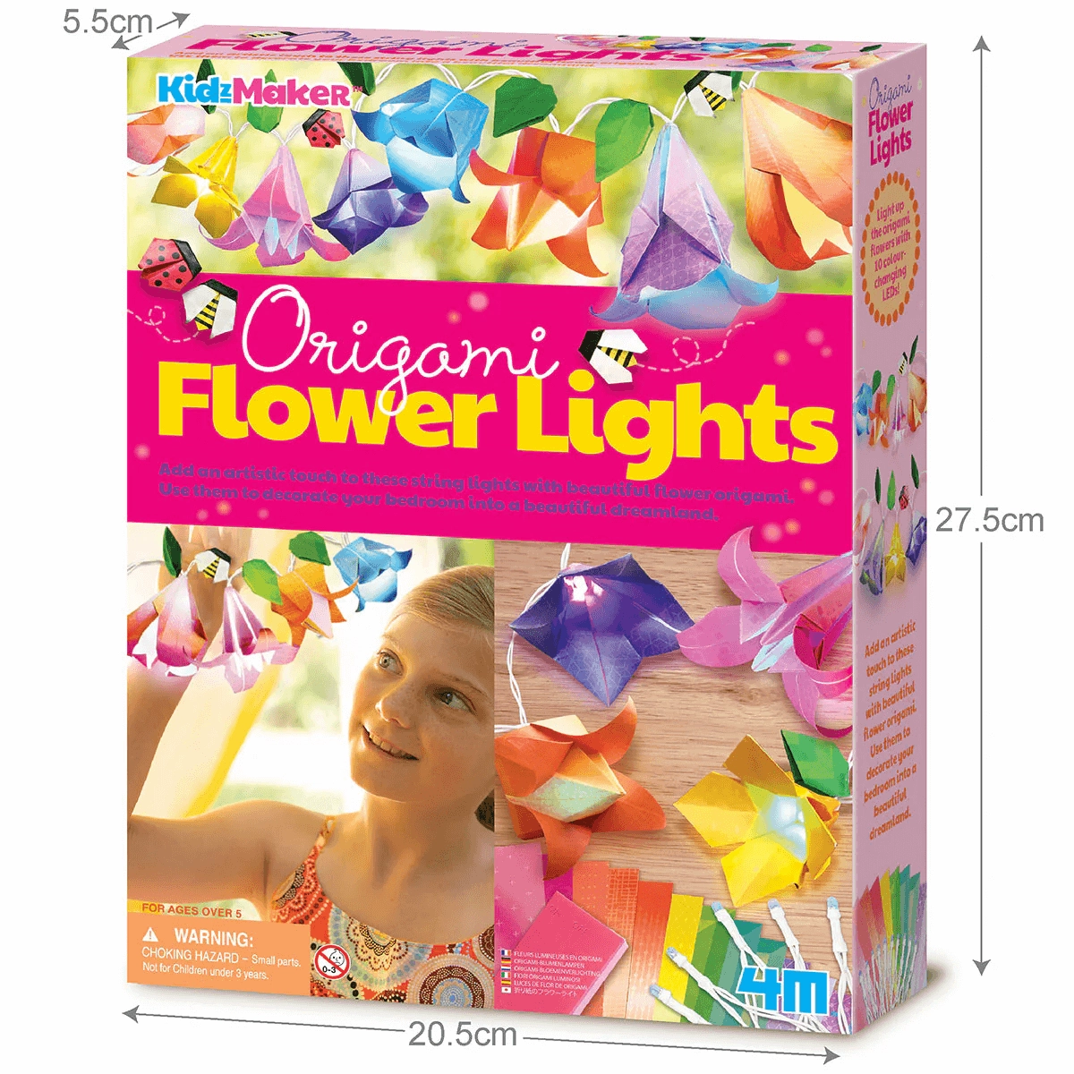 4M KidzMaker Make Your Own Origami Flower String Lights for Age 5 & Up