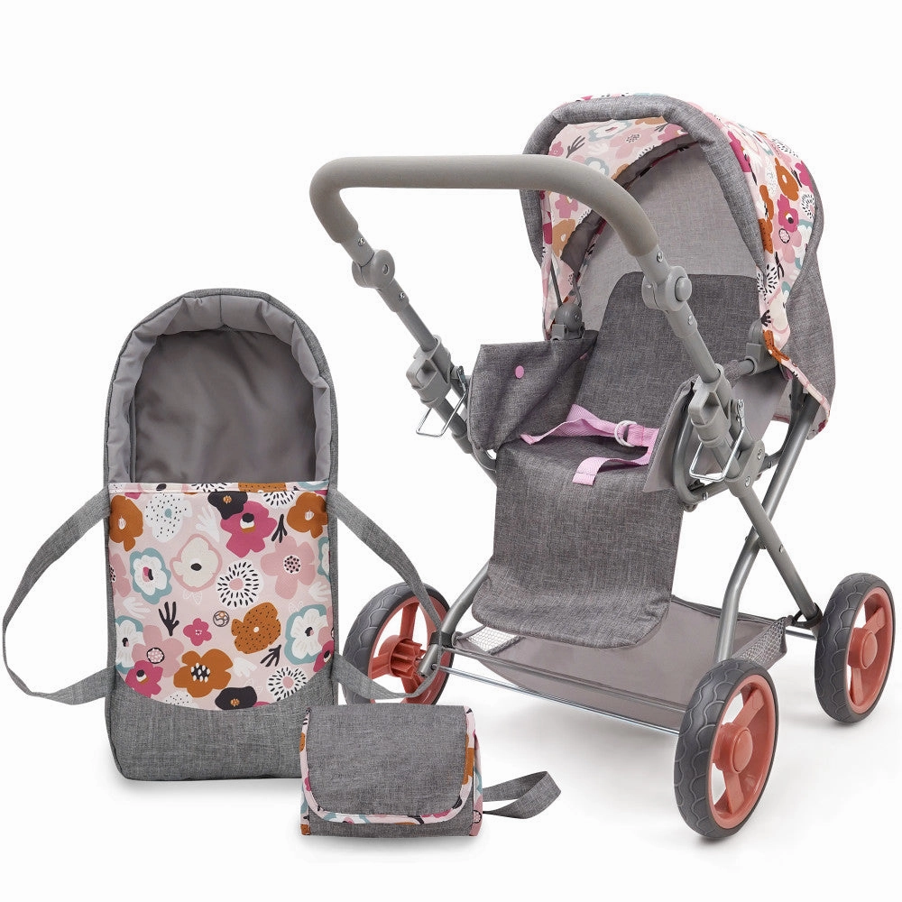 509 Crew Kelly Deluxe Doll Pram with Melange Flora Design and Matching Bag