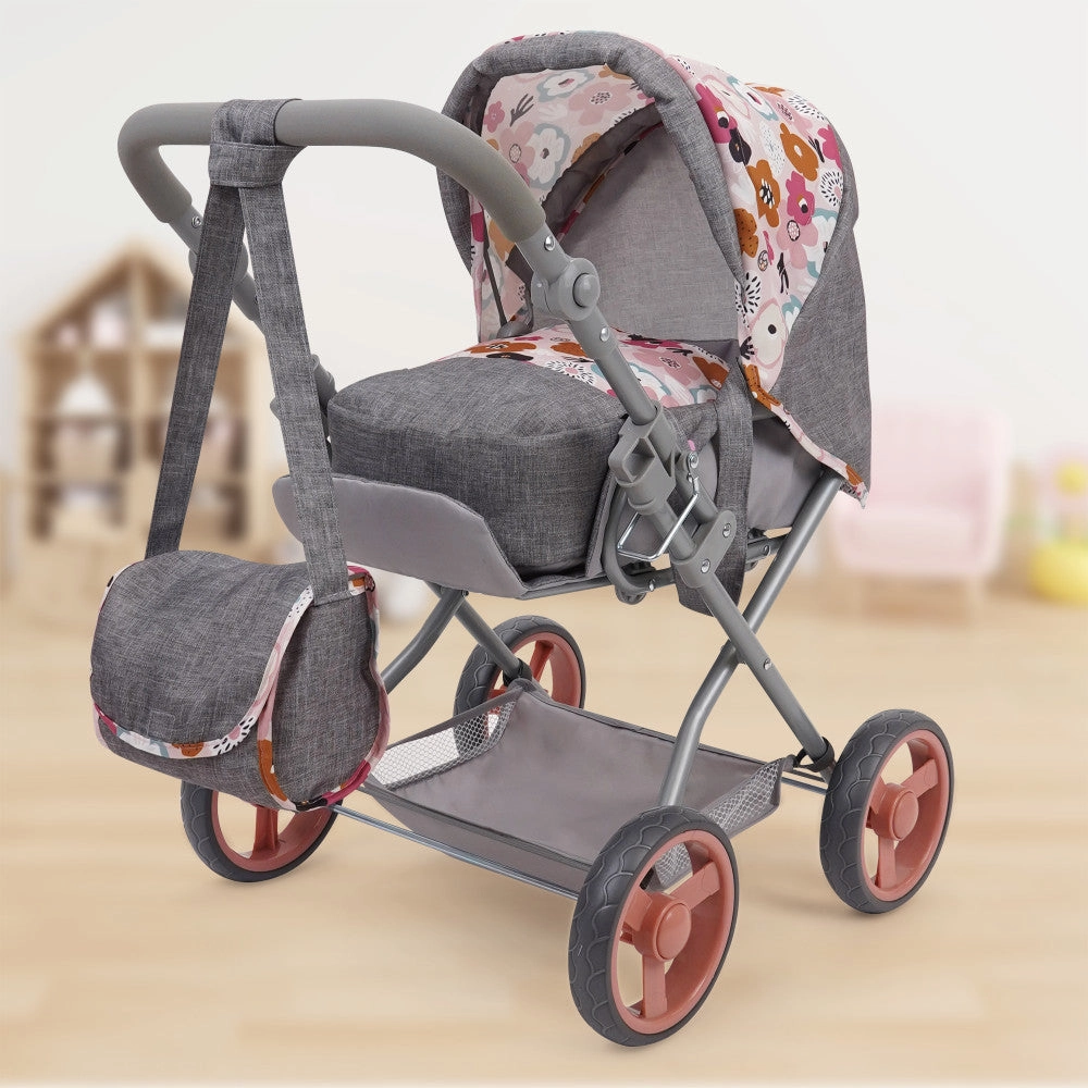 509 Crew Kelly Deluxe Doll Pram with Melange Flora Design and Matching Bag