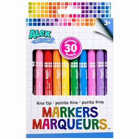 Alex Art Of Fun Fine Tip Markers 30-Pack - Vibrant, Washable, Non-Toxic, Age 3 