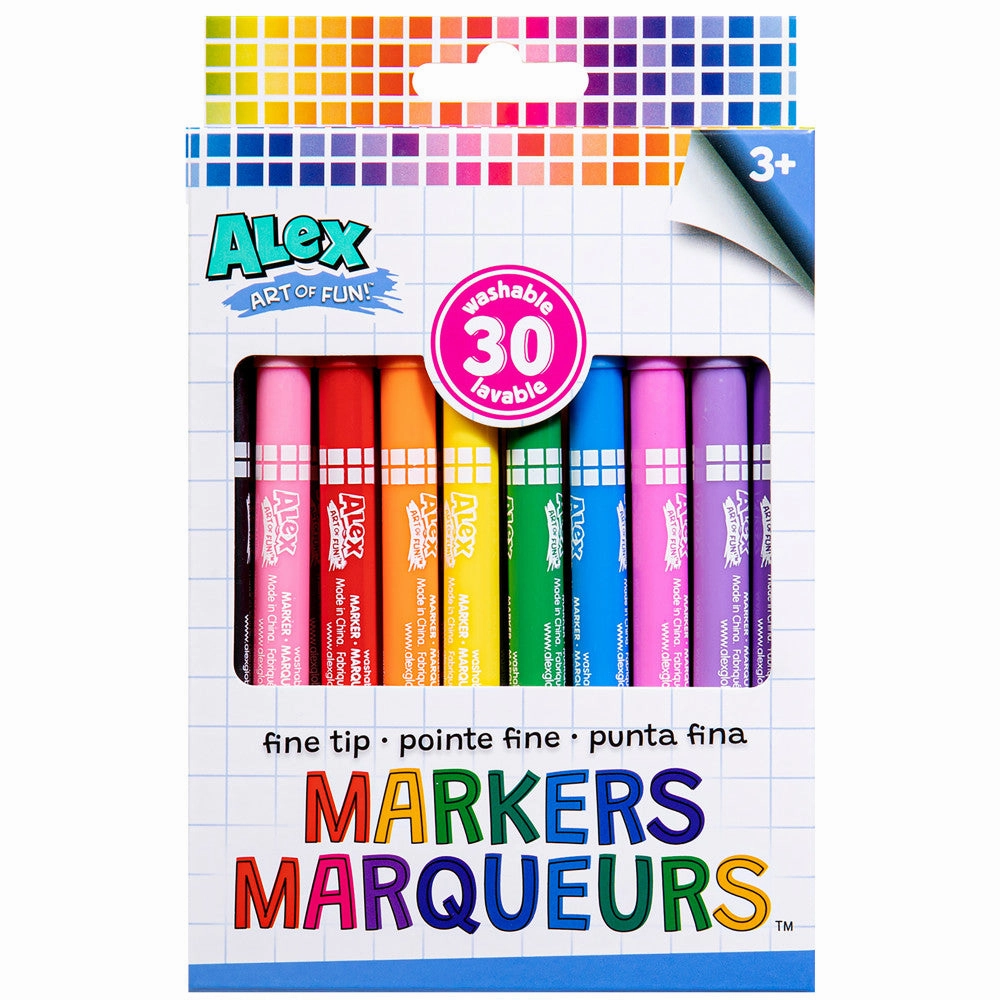 Alex Art Of Fun Fine Tip Markers 30-Pack - Vibrant, Washable, Non-Toxic, Age 3 