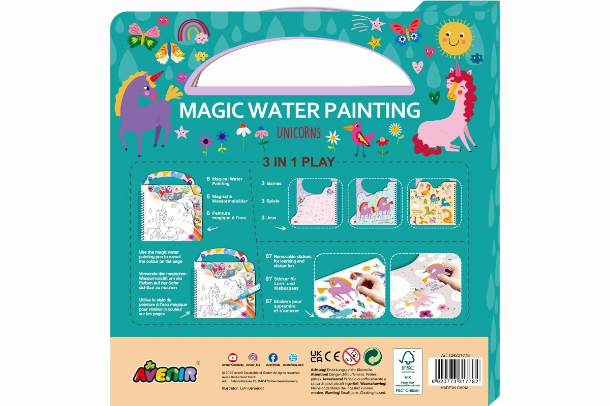 Avenir 3 In 1 Play Book Magic Water Painting Unicorns