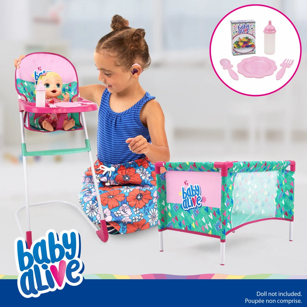 Baby Alive 7-Piece At Home Play Set with Doll Accessories - Green/Pink