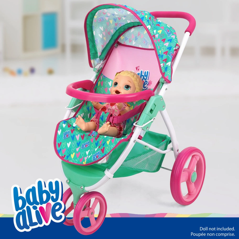 Baby Alive Heart-Themed Doll Jogging Stroller - Pink and Green Playset