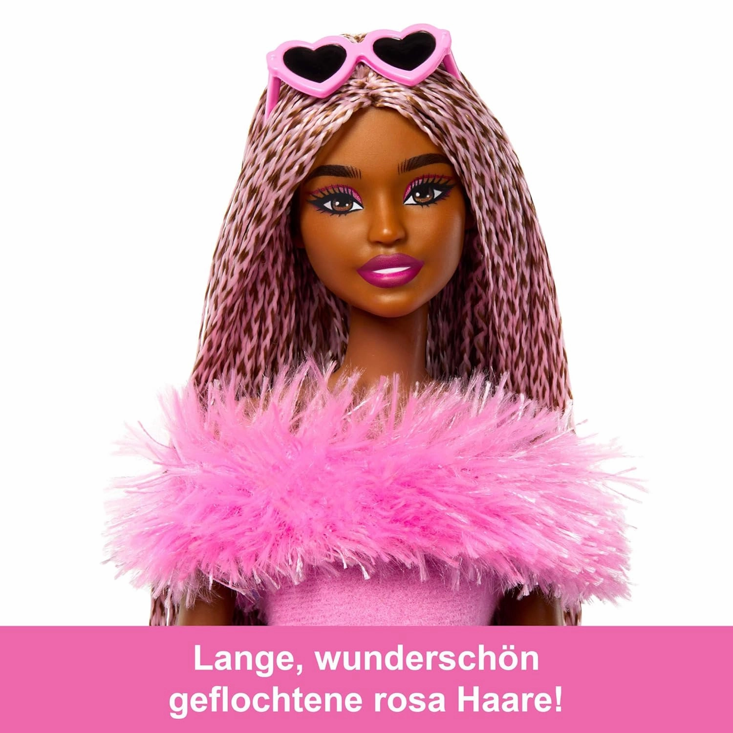 Barbie Deluxe Style Doll #4 in Barbiecore Outfit, Pink and Brown Braids, Soft Pink Top and Pant Set with Furry Collar With Accessories for Kids Ages 4 