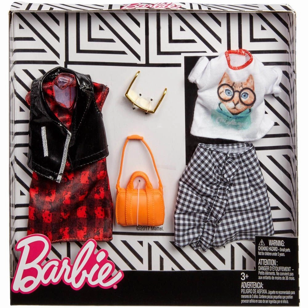 Barbie Fashion 2 Pack Check Dress And Cat Tee Outfit