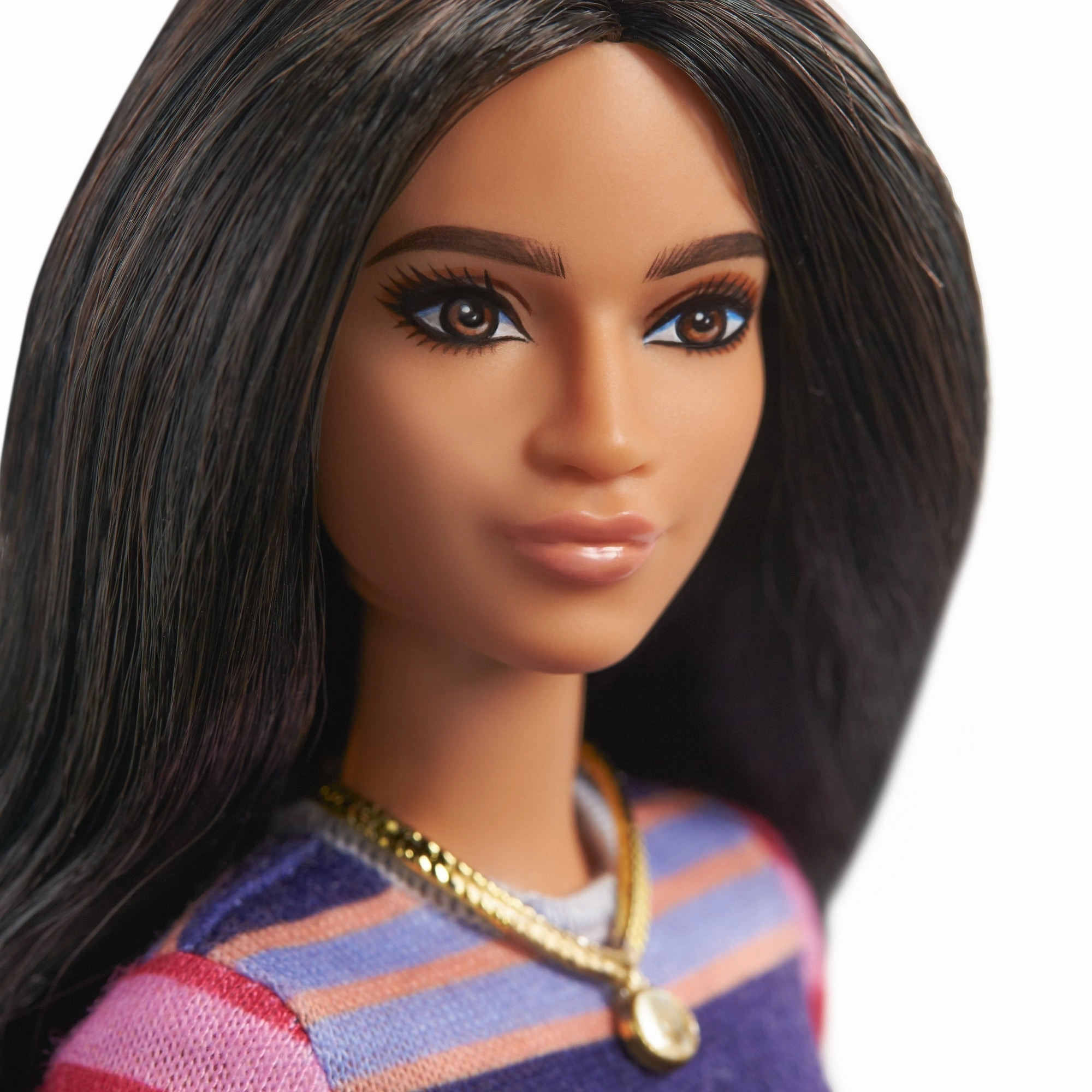 Barbie Fashionista Doll - 147 Brunette Hair With Purple And Pink Striped Dress