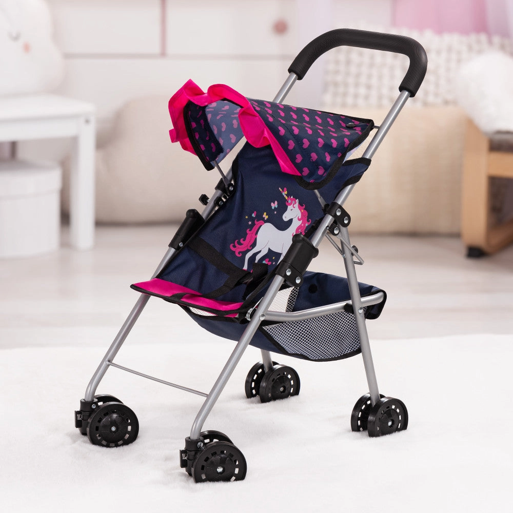 Bayer Design Dolls: Buggy Stroller with Unicorn Design, Blue and Pink Hearts, Ages 3 