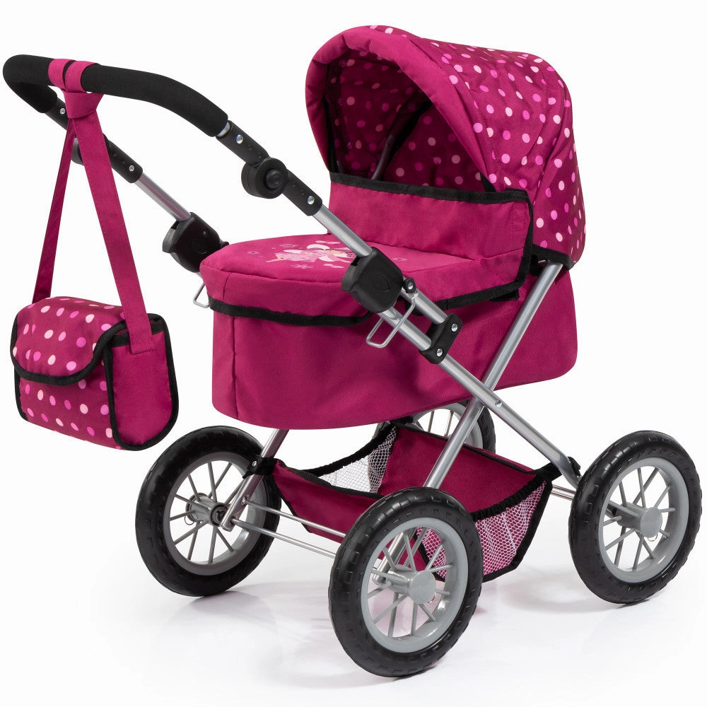 Bayer Design Trendy Doll Pram - Magenta with White Dots & Unicorn Theme