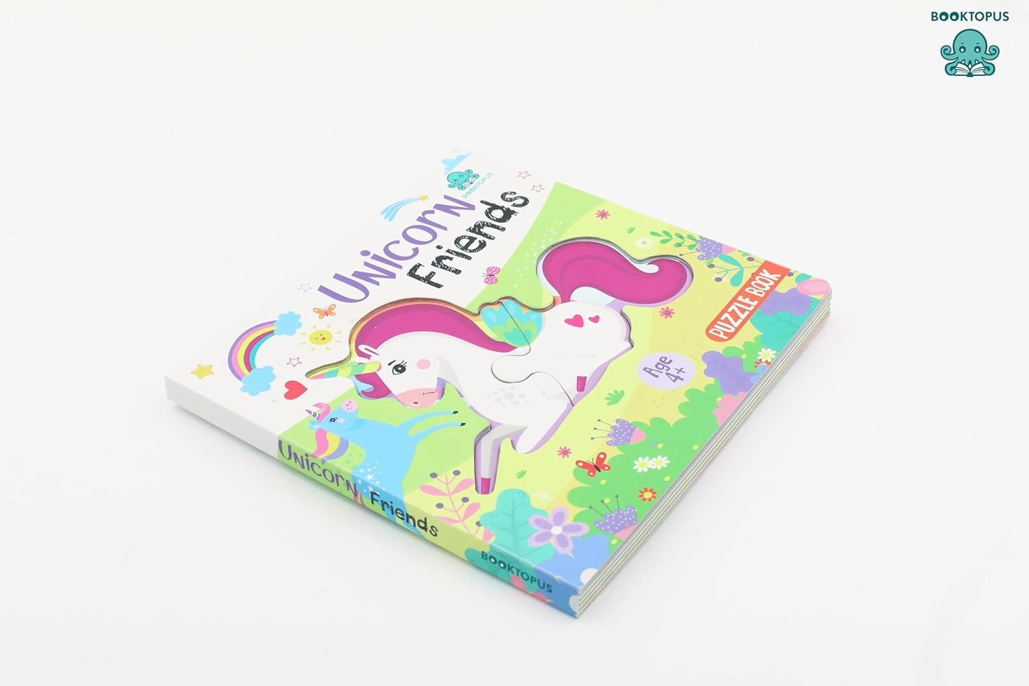 Booktopus Square Puzzle Board Book - Unicorn Friends Learning Puzzle with Easy Grip Pieces - Educational Toys for Kids 4 