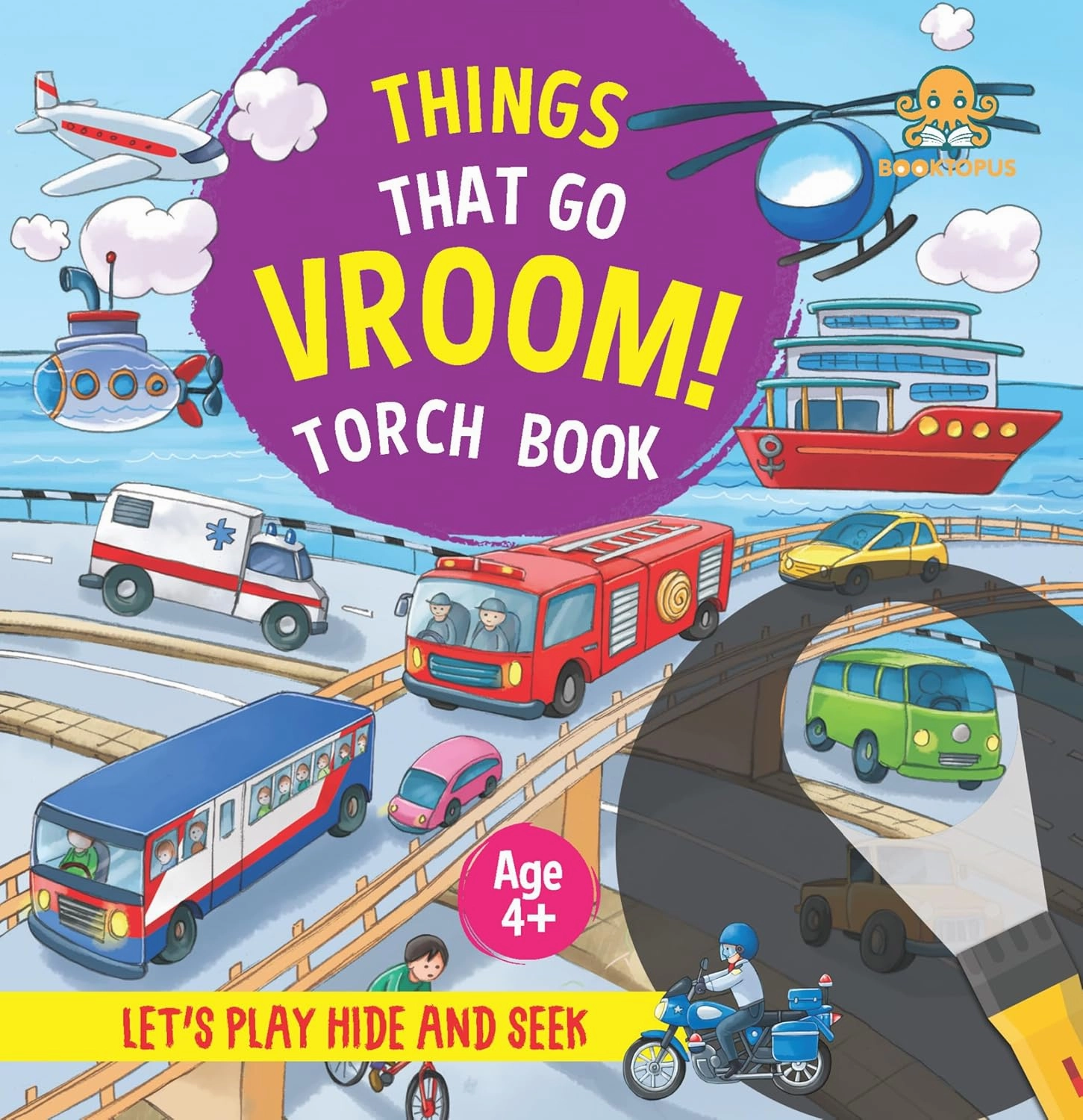 Booktopus Torch Discovery Book - Things That Go Vroom! Hidden Picture Book with Torch - Learning Activity Books for Kids 4 