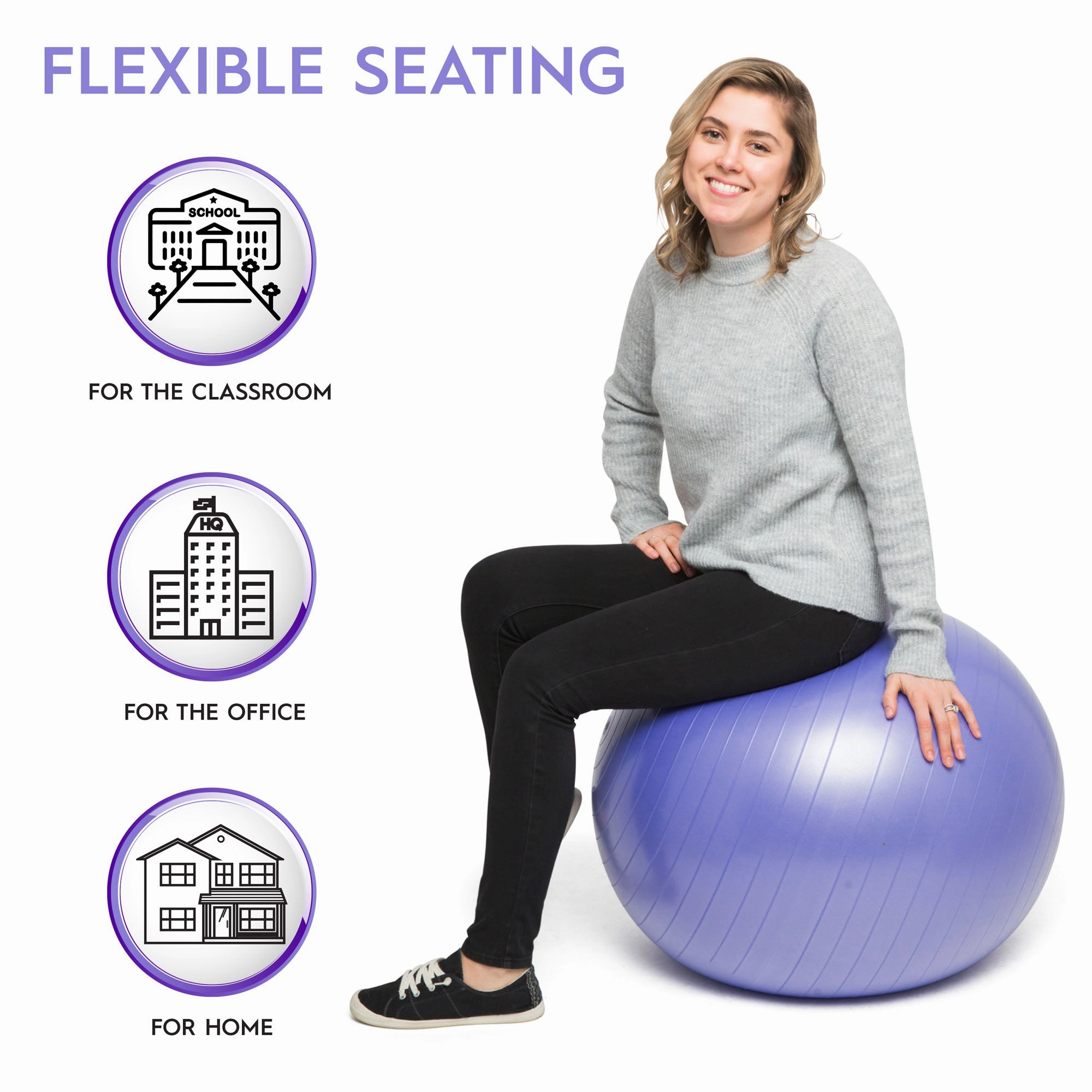 Bouncyband Balance Ball, 65cm, Vibrant Purple - Stay Active & Focused