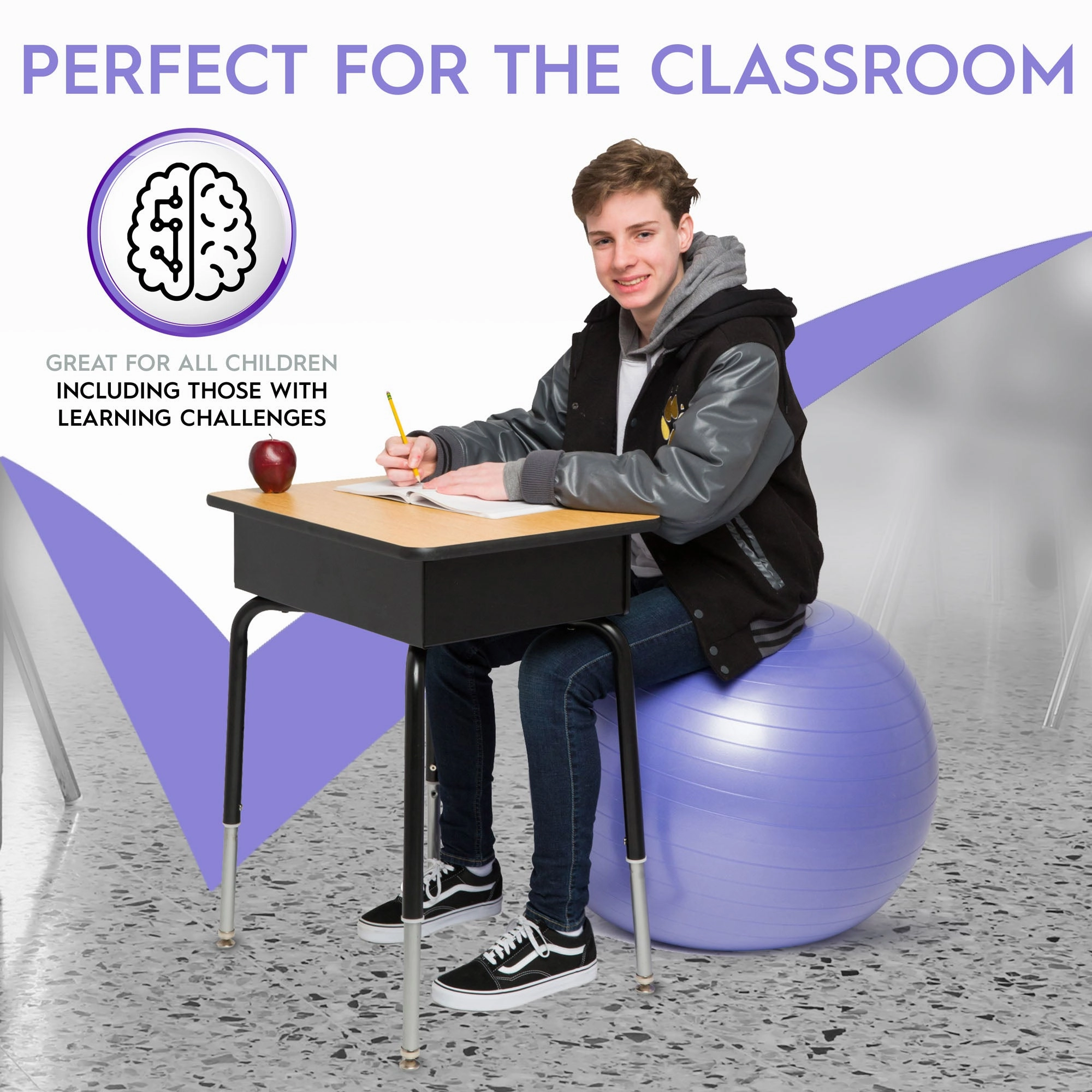 Bouncyband Balance Ball, 65cm, Vibrant Purple - Stay Active & Focused