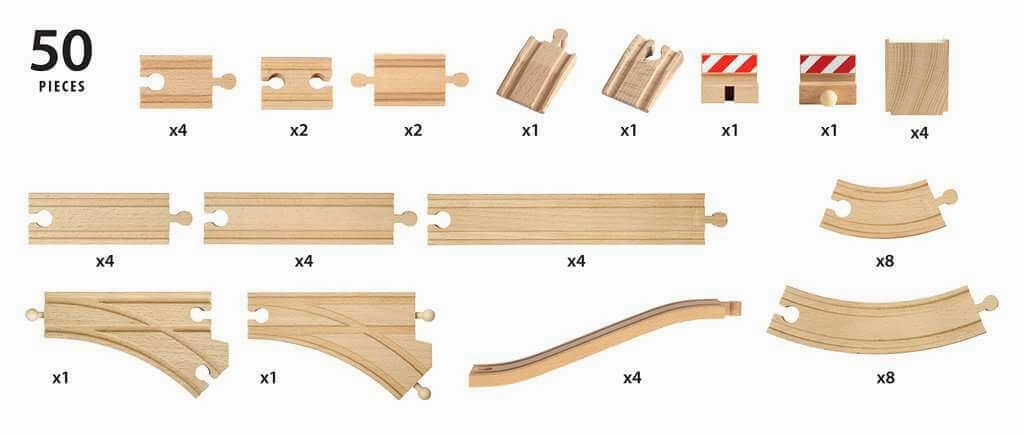 Brio World 33772 50 Piece Wooden Train Track Pack for Ages 3 and Up