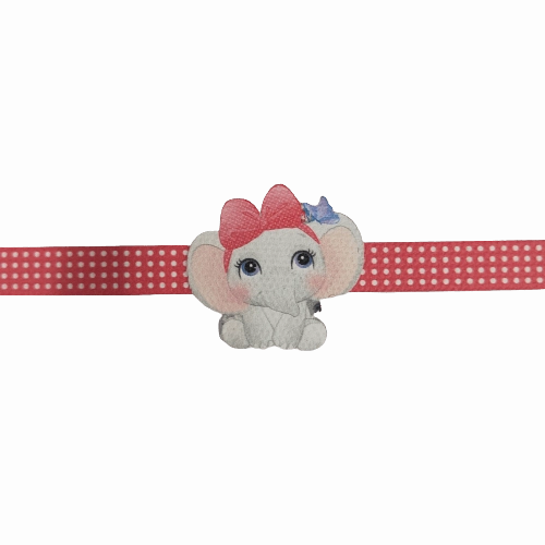 Canvas Design Baby Elephant With Polka Dots Pink Rakhi/Band For Kids Ages 3-12 Years