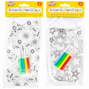 Children's Colour-In Pencil Case Set with Pens in Assorted Designs