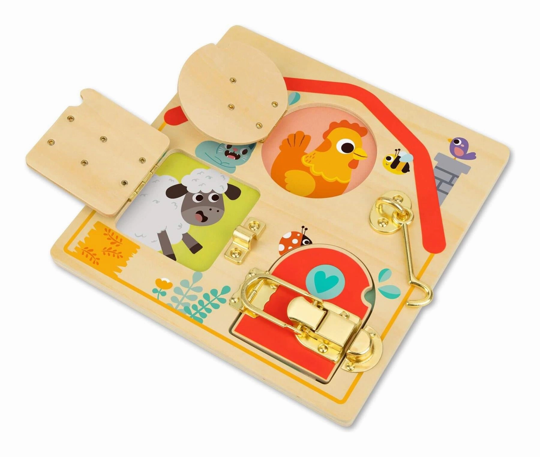 Children's Farm Animal Wooden Latches Activity Board for Ages 3 and Up