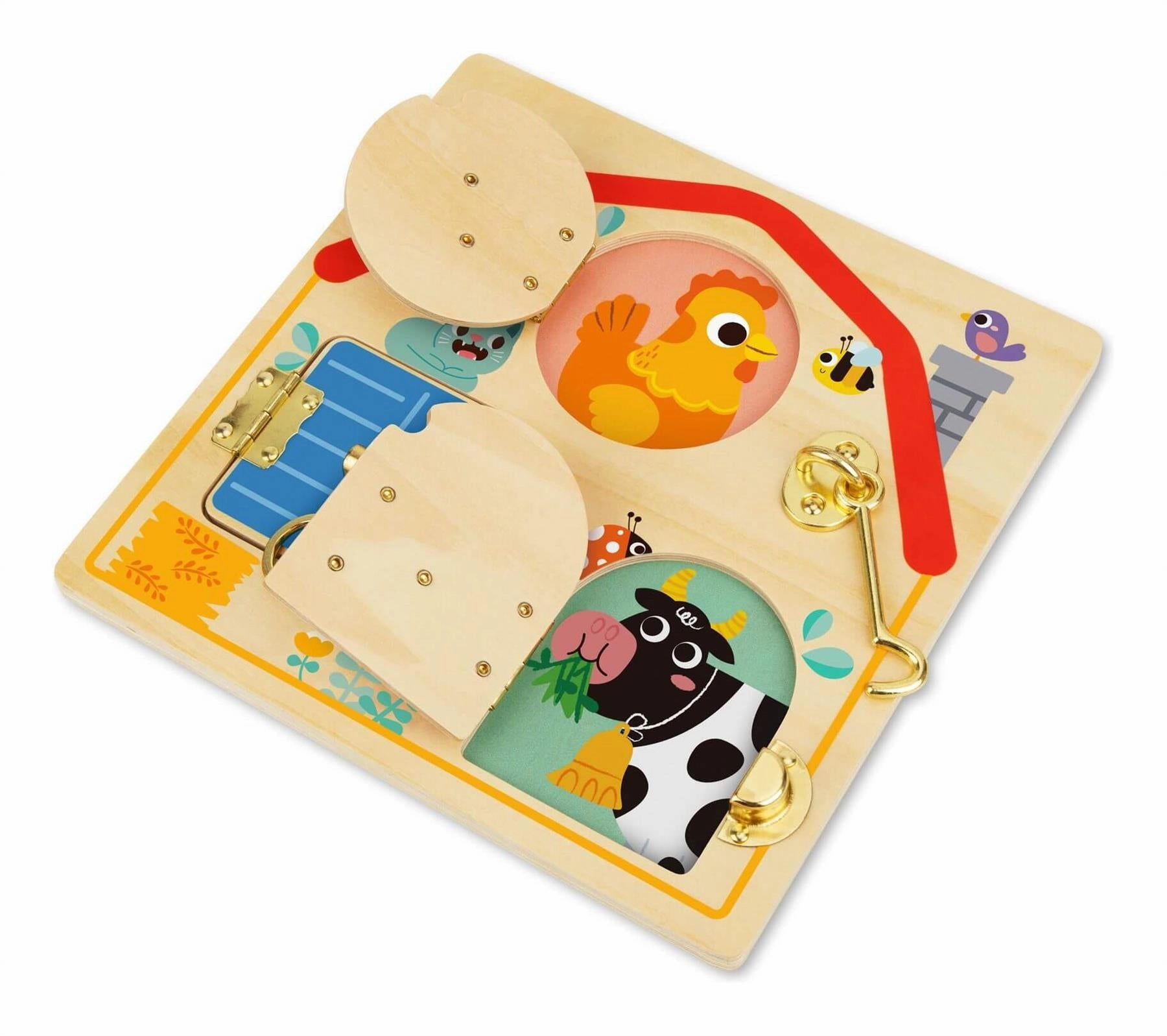 Children's Farm Animal Wooden Latches Activity Board for Ages 3 and Up