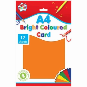 Children's Pack of 12 A4 Assorted Bright Coloured Card Sheets