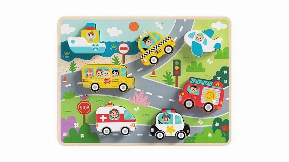 Children's Wooden Vehicles 8 Piece Chunky Puzzle for Ages 1 and Up