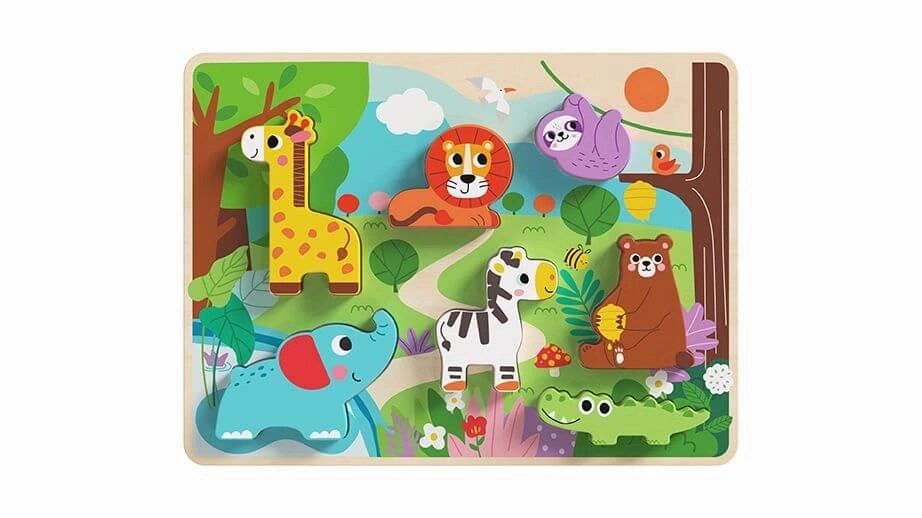 Children's Wooden Wild Animal 8 Piece Chunky Puzzle for Ages 1 and Up