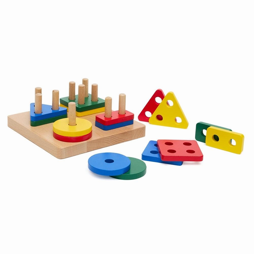 Colour Sorting Geometric Block Puzzles on Dowels