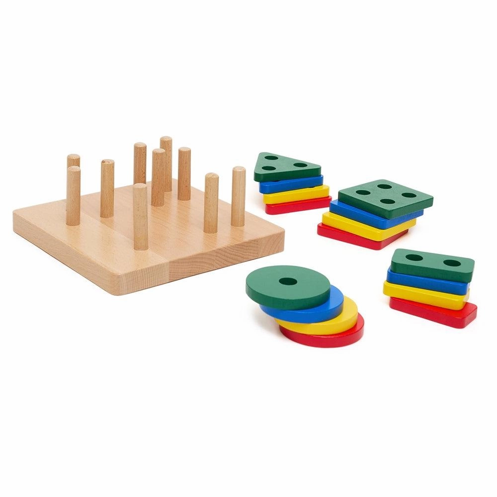 Colour Sorting Geometric Block Puzzles on Dowels