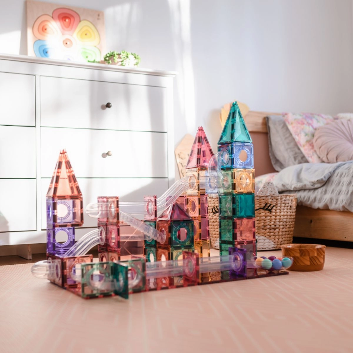 CONNETIX Magnetic Tiles 106 Piece Pastel Ball Run
