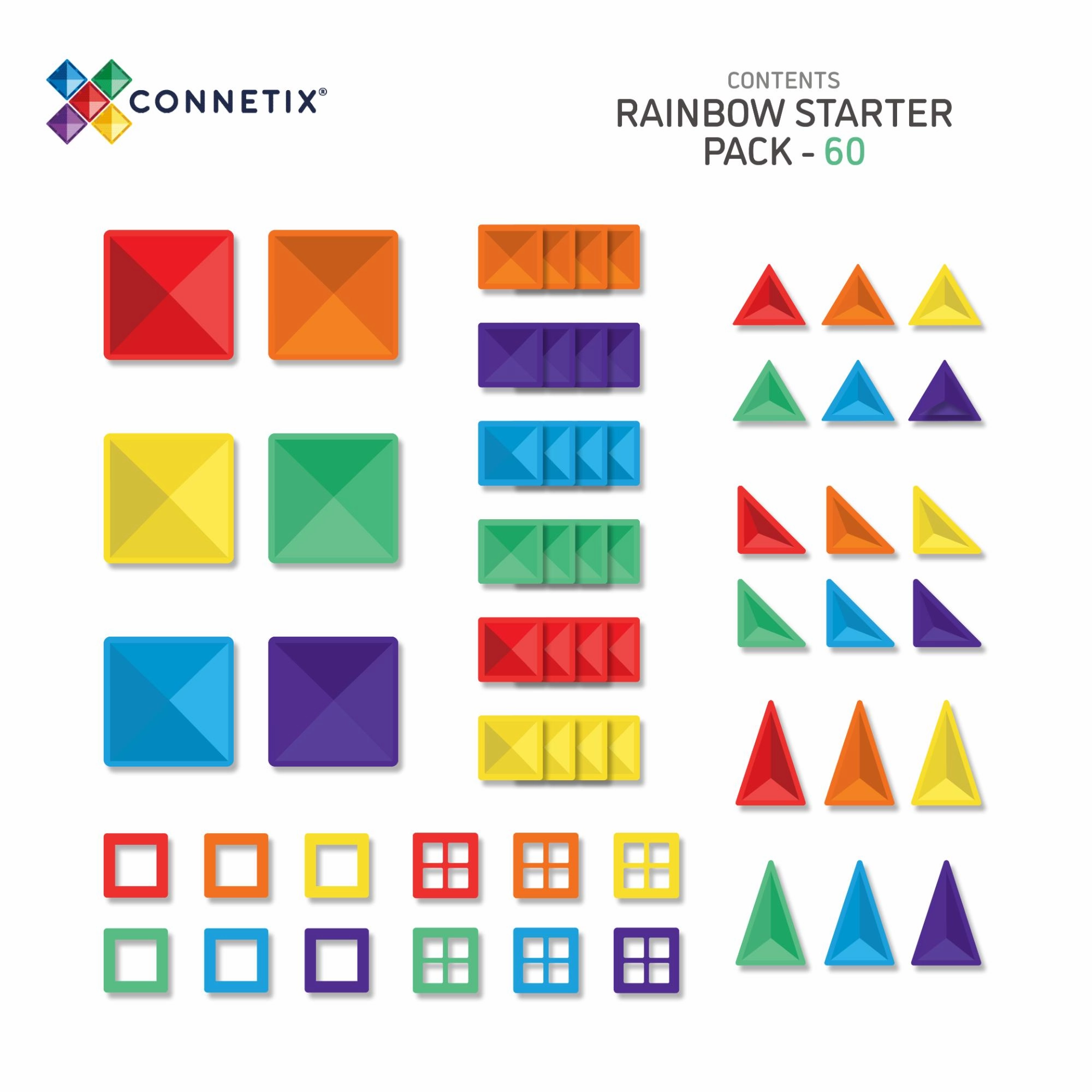CONNETIX Magnetic Tiles 60 Piece Rainbow Starter Pack