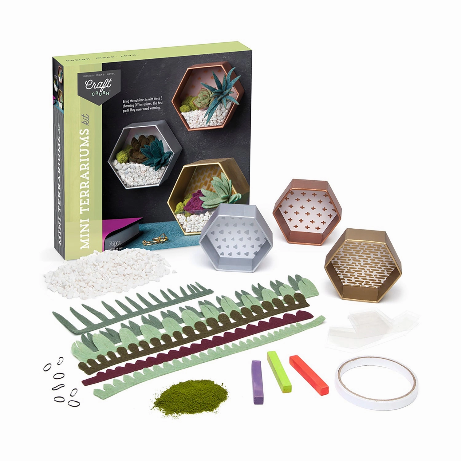 Craft Crush Mini Terrariums Kit - Create Felt Succulent Displays