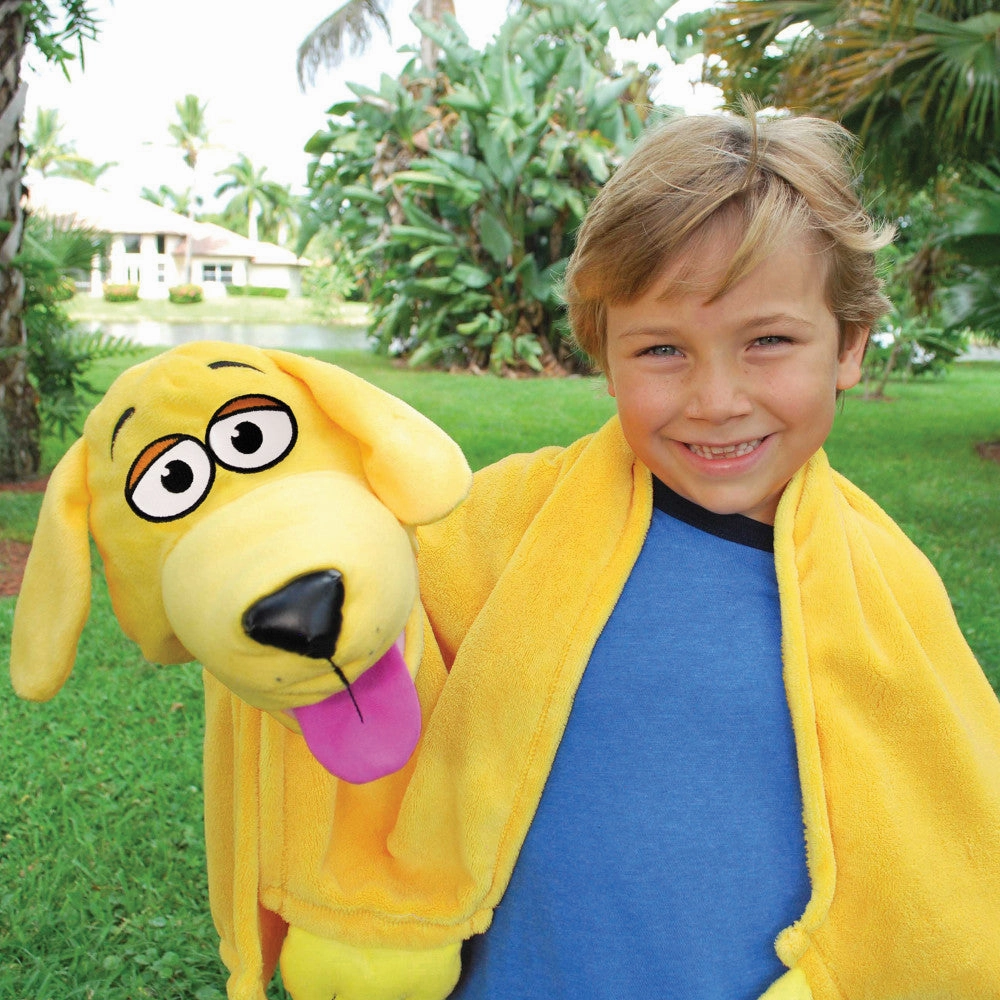 Cuddleuppets Playful Yellow Dog - 2-In-1 Plush Puppet & Blanket