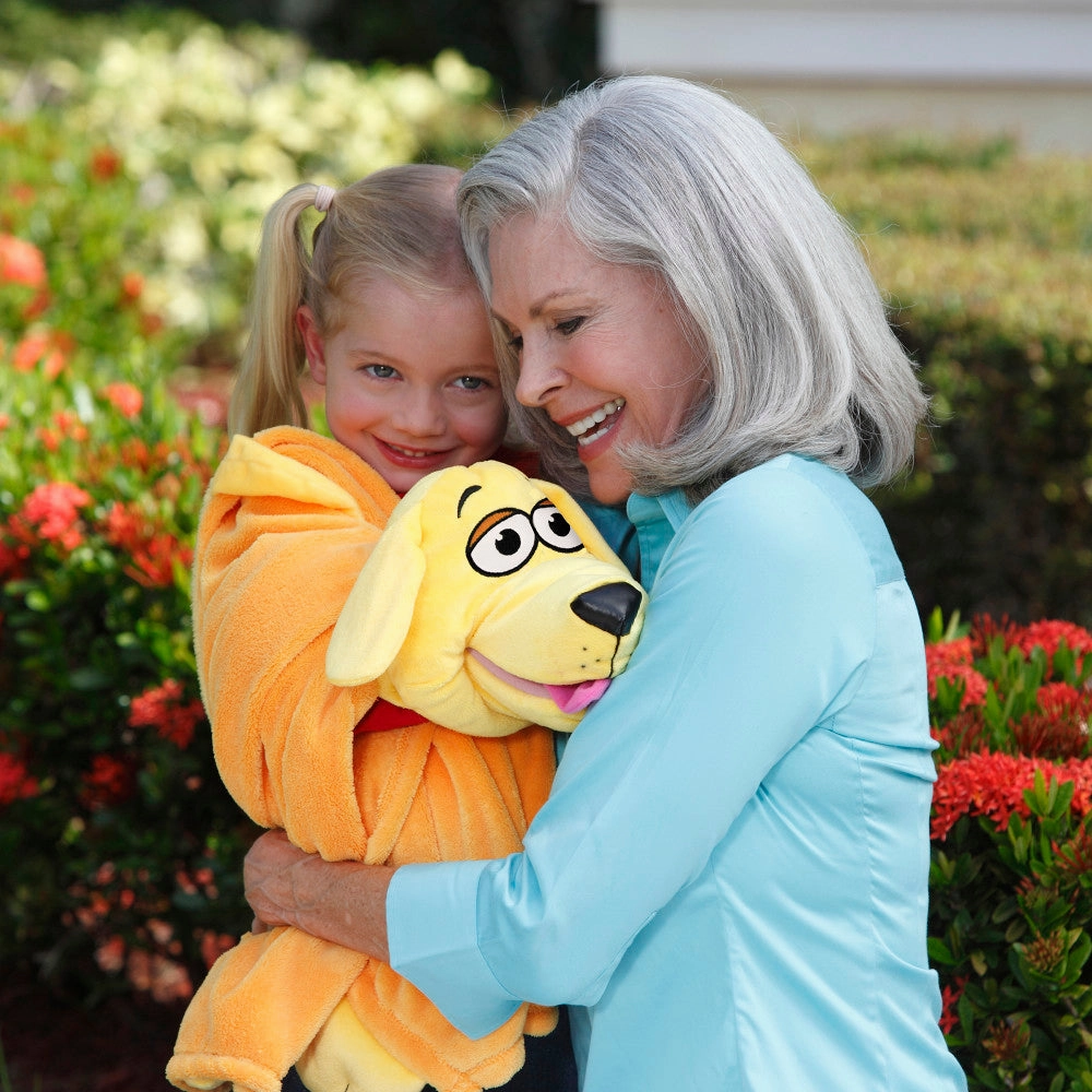 Cuddleuppets Playful Yellow Dog - 2-In-1 Plush Puppet & Blanket