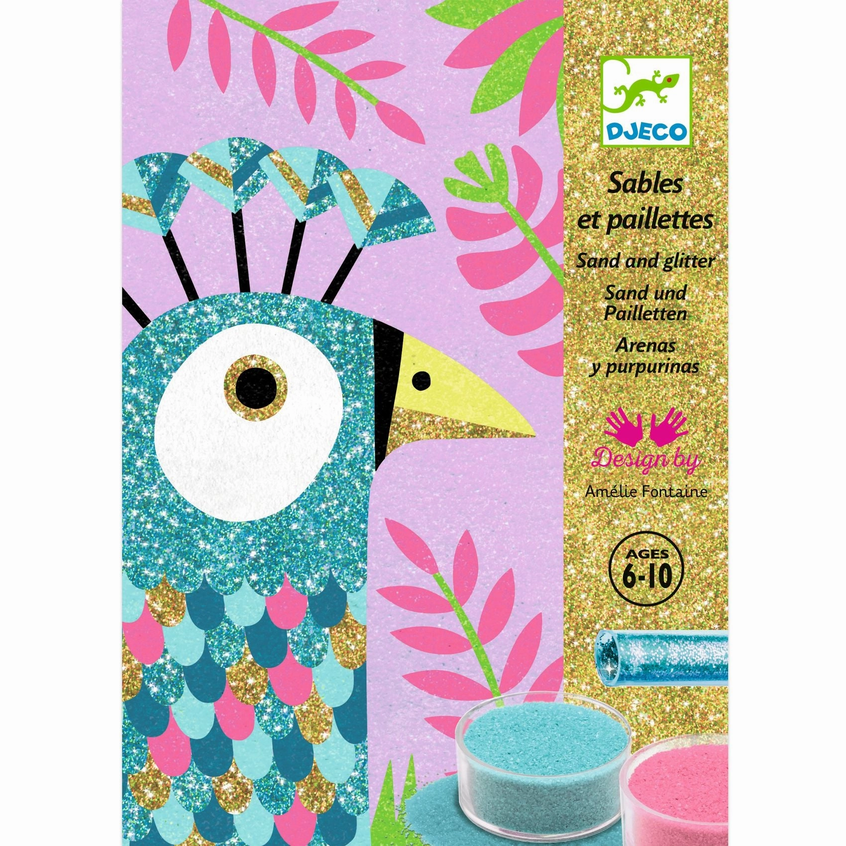 Djeco Dazzling Birds Sand & Glitter Boards Craft Kit for Ages 6 and Up