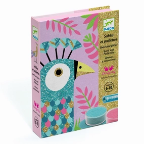 Djeco Dazzling Birds Sand & Glitter Boards Craft Kit for Ages 6 and Up