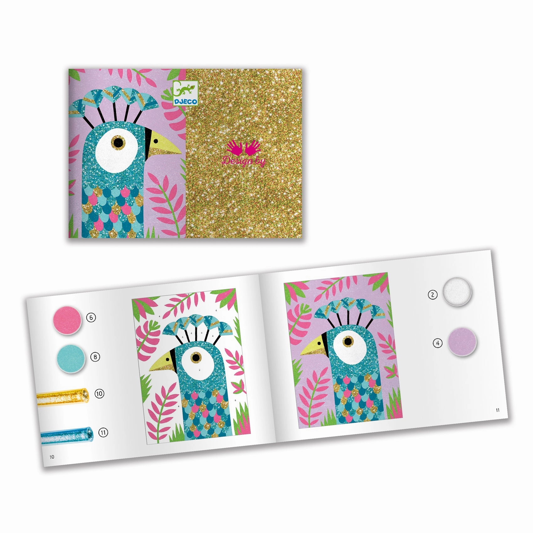 Djeco Dazzling Birds Sand & Glitter Boards Craft Kit for Ages 6 and Up