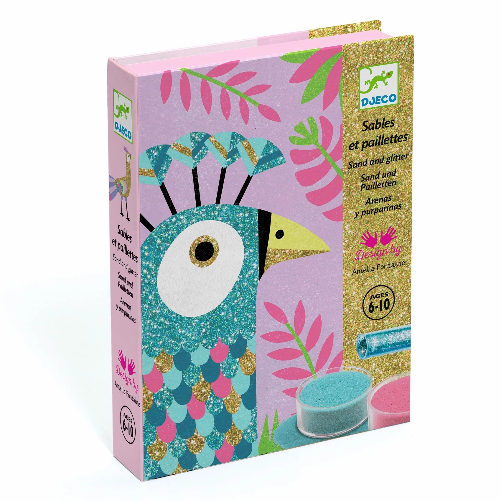 Djeco Dazzling Birds Sand & Glitter Boards Craft Kit for Ages 6 and Up