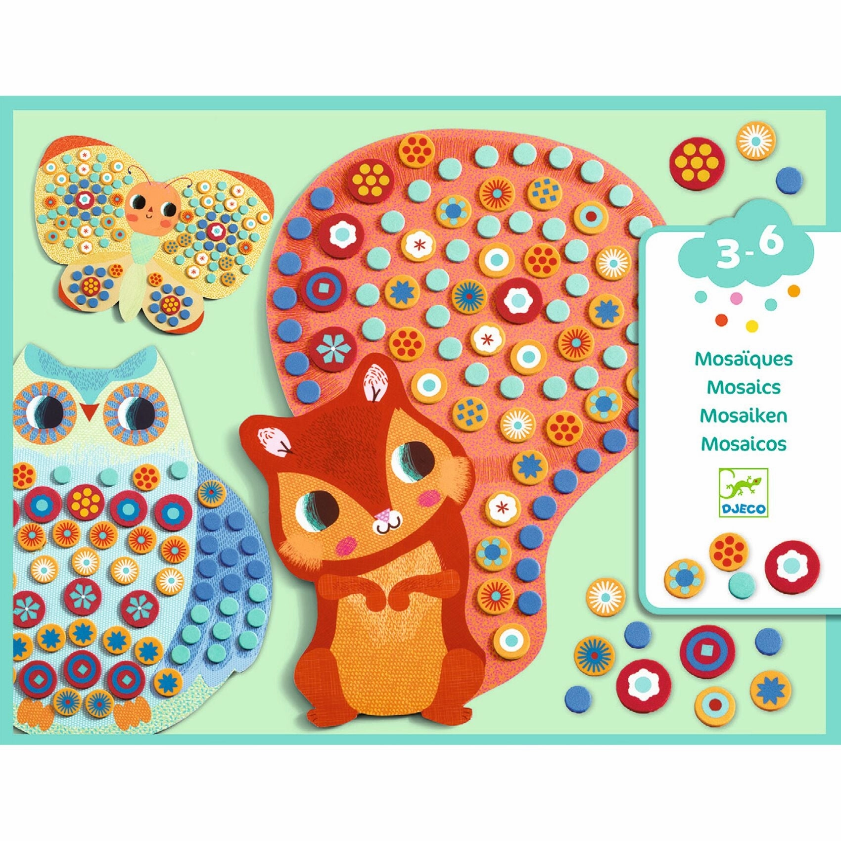 Djeco Decorate Cute Animals Children's Mosaic Kit for Ages 3 and Up