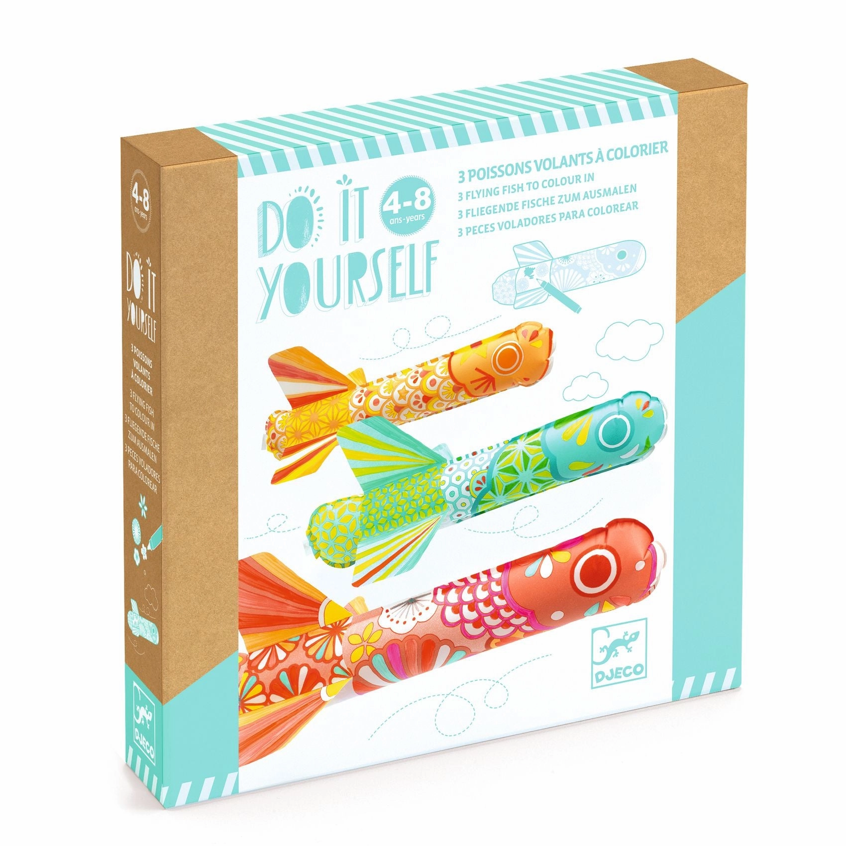 Djeco Do it Yourself Colour in 3 Inflatable Flying Fish for Age 4 & Up