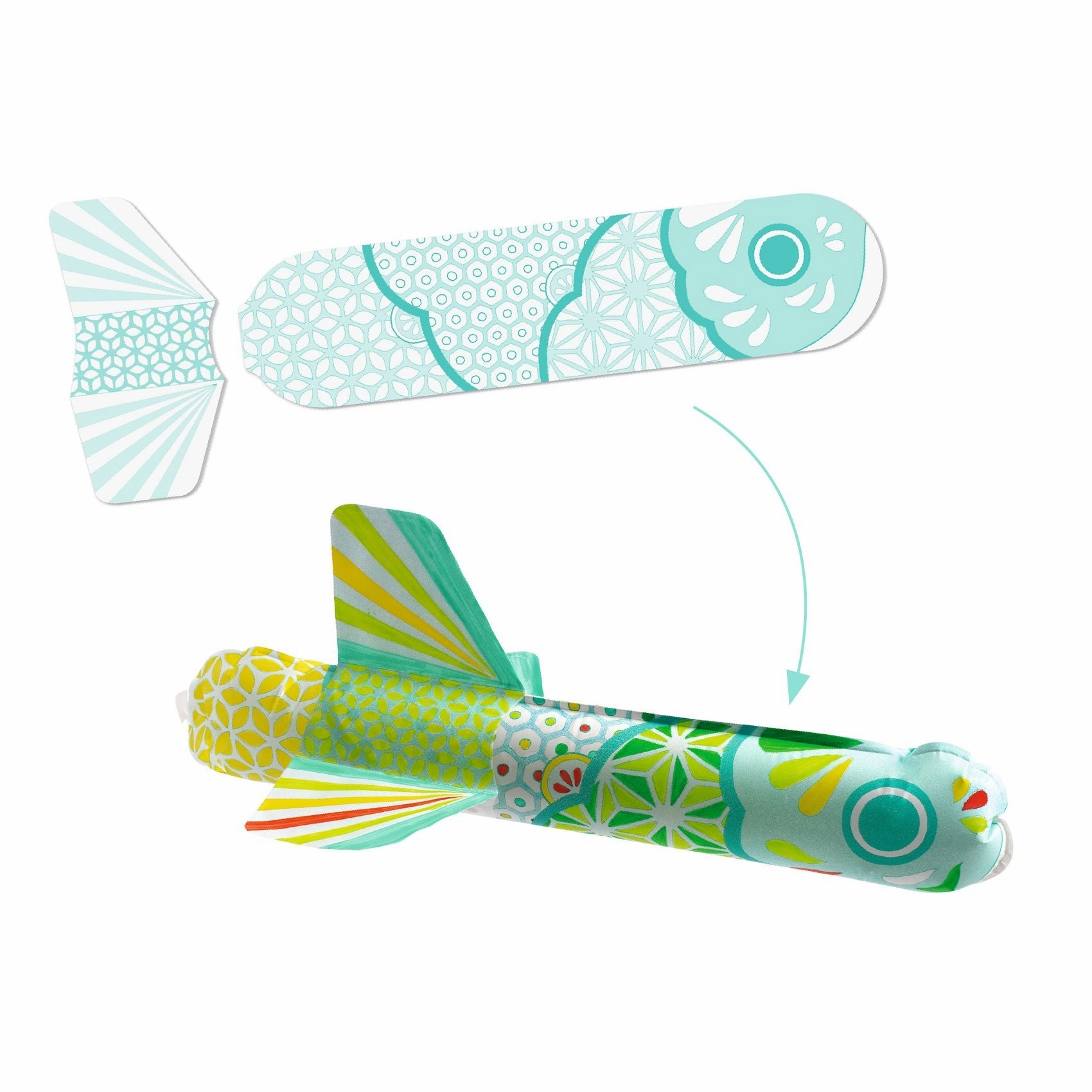 Djeco Do it Yourself Colour in 3 Inflatable Flying Fish for Age 4 & Up