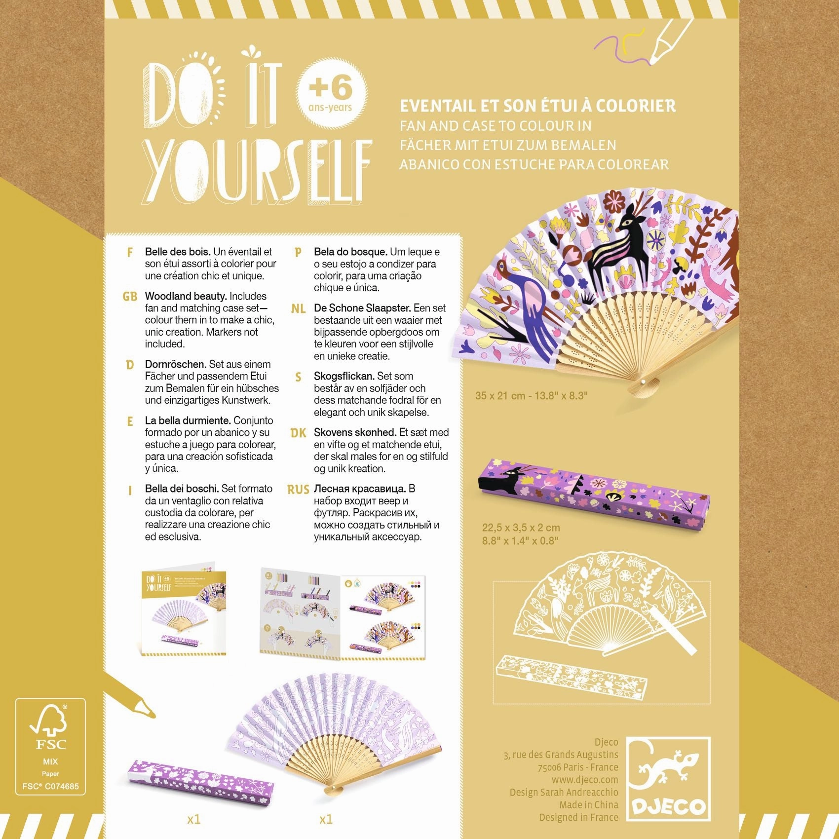 Djeco Do it Yourself Colour in Woodland Themed Fan & Case for Ages 6 