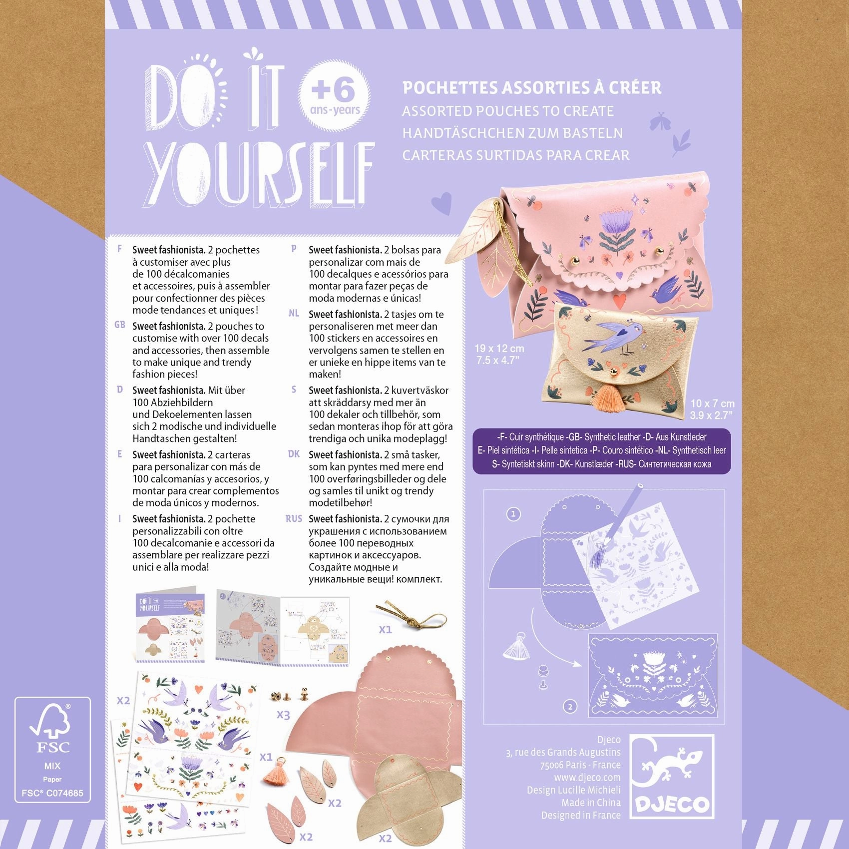 Djeco Do it Yourself Create 2 Faux Leather Pouches for Ages 6 and Up