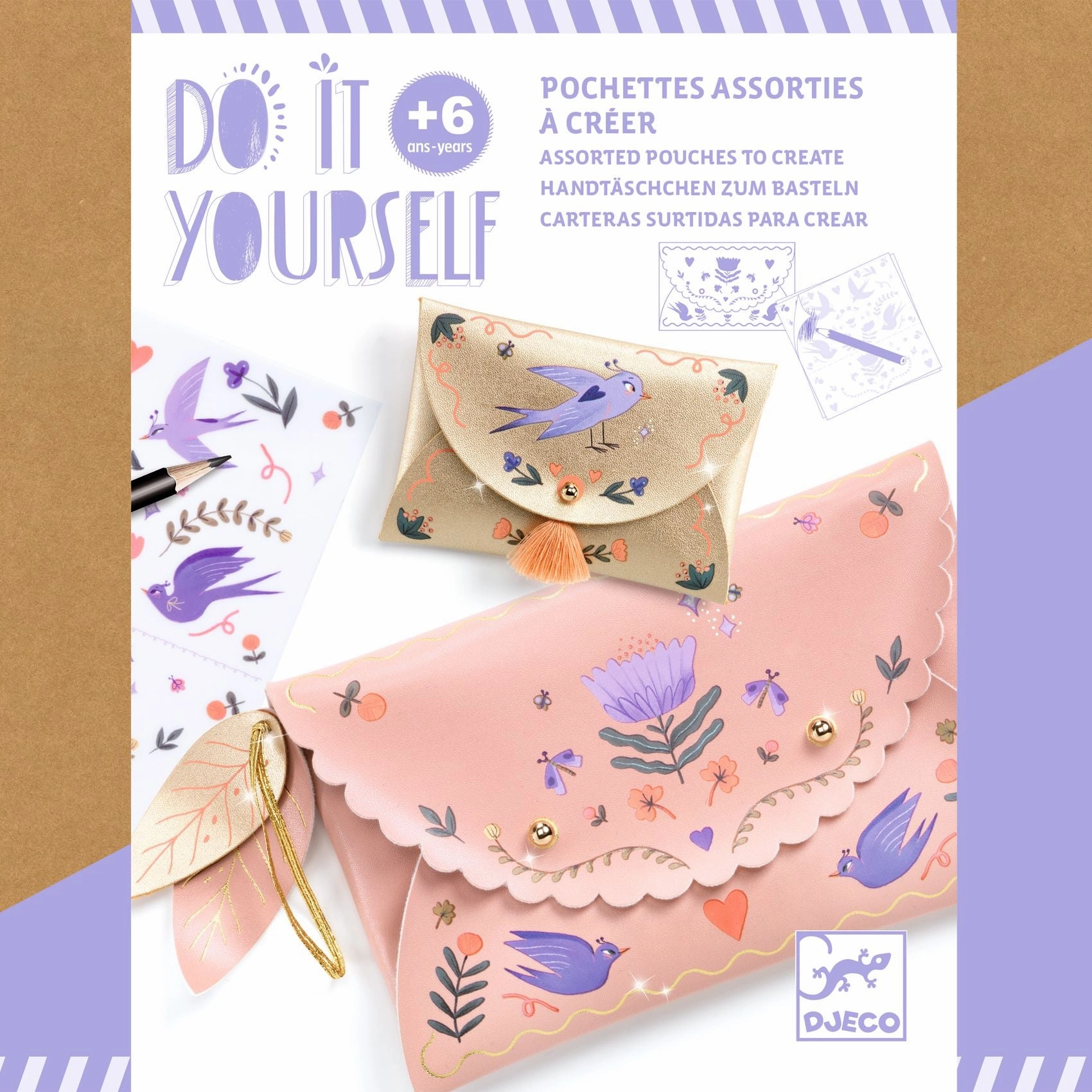 Djeco Do it Yourself Create 2 Faux Leather Pouches for Ages 6 and Up