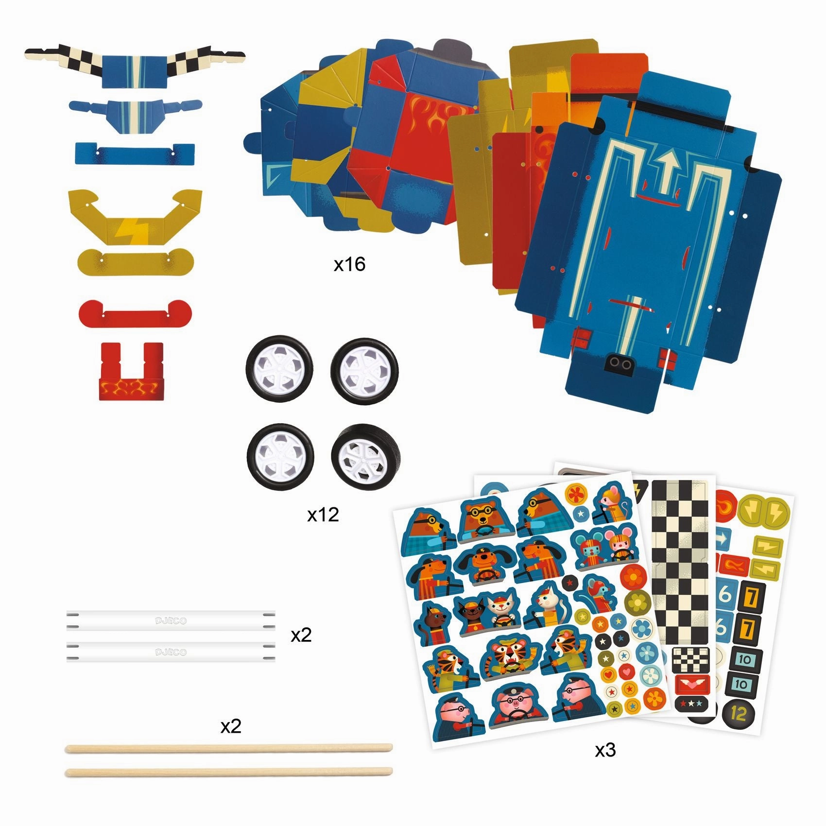 Djeco Do it Yourself Create 3 Functional Racing Cars for Ages 5 and Up