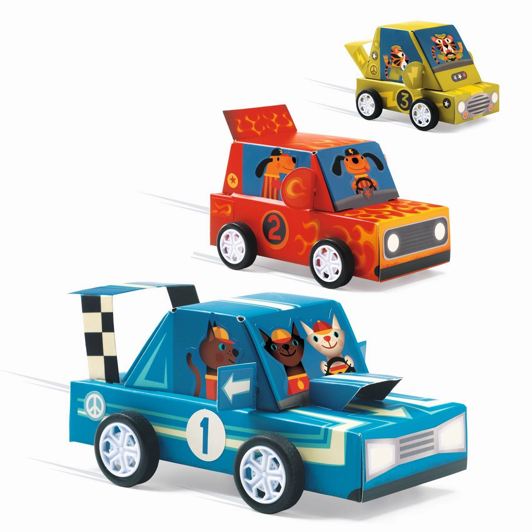 Djeco Do it Yourself Create 3 Functional Racing Cars for Ages 5 and Up