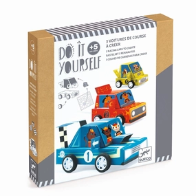 Djeco Do it Yourself Create 3 Functional Racing Cars for Ages 5 and Up