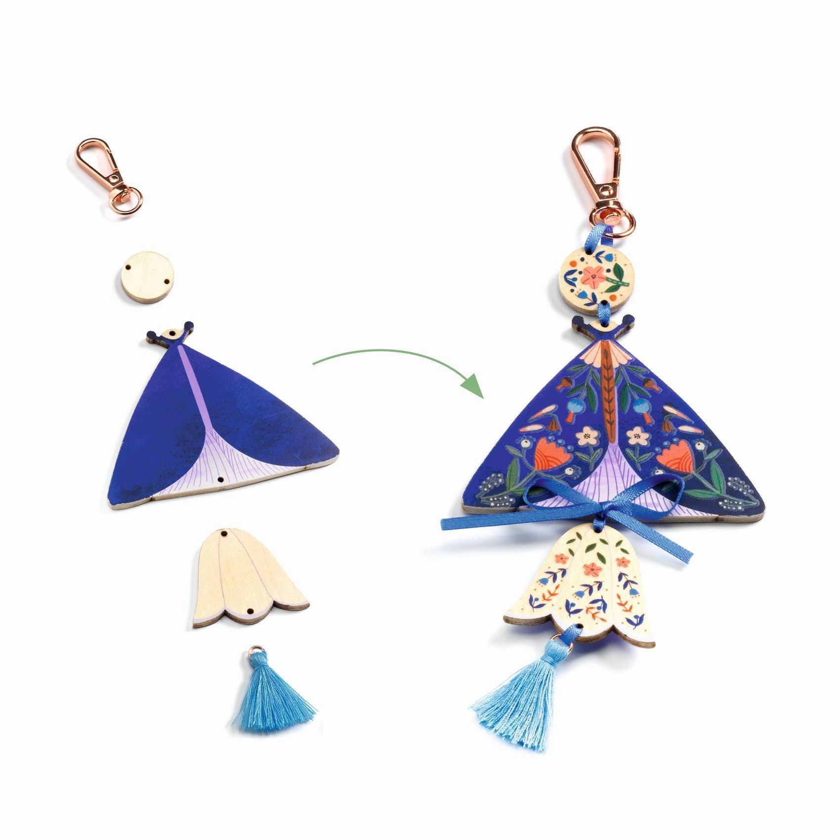 Djeco Do it Yourself Create 3 Wooden Butterfly Bag Charms for Ages 7 