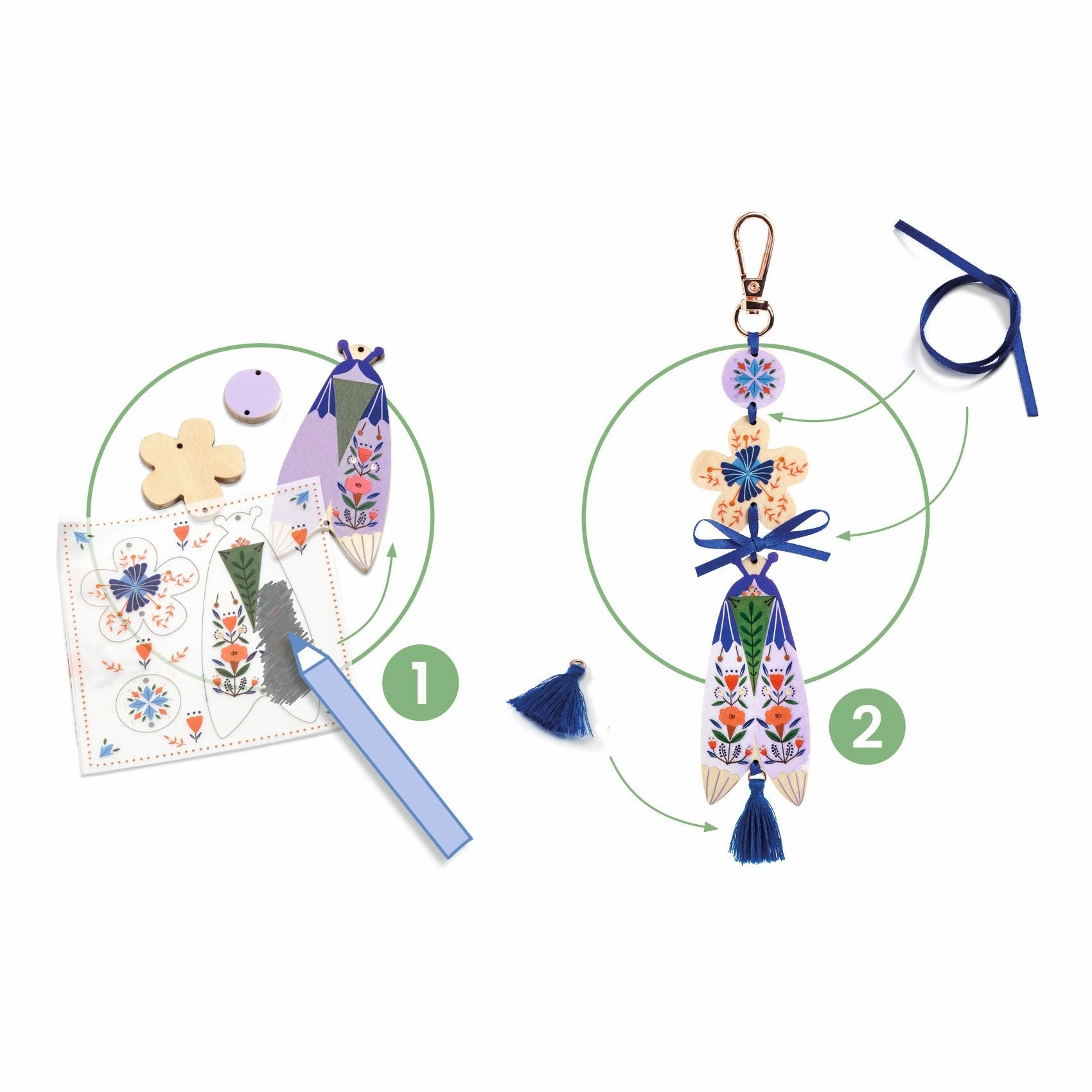 Djeco Do it Yourself Create 3 Wooden Butterfly Bag Charms for Ages 7 