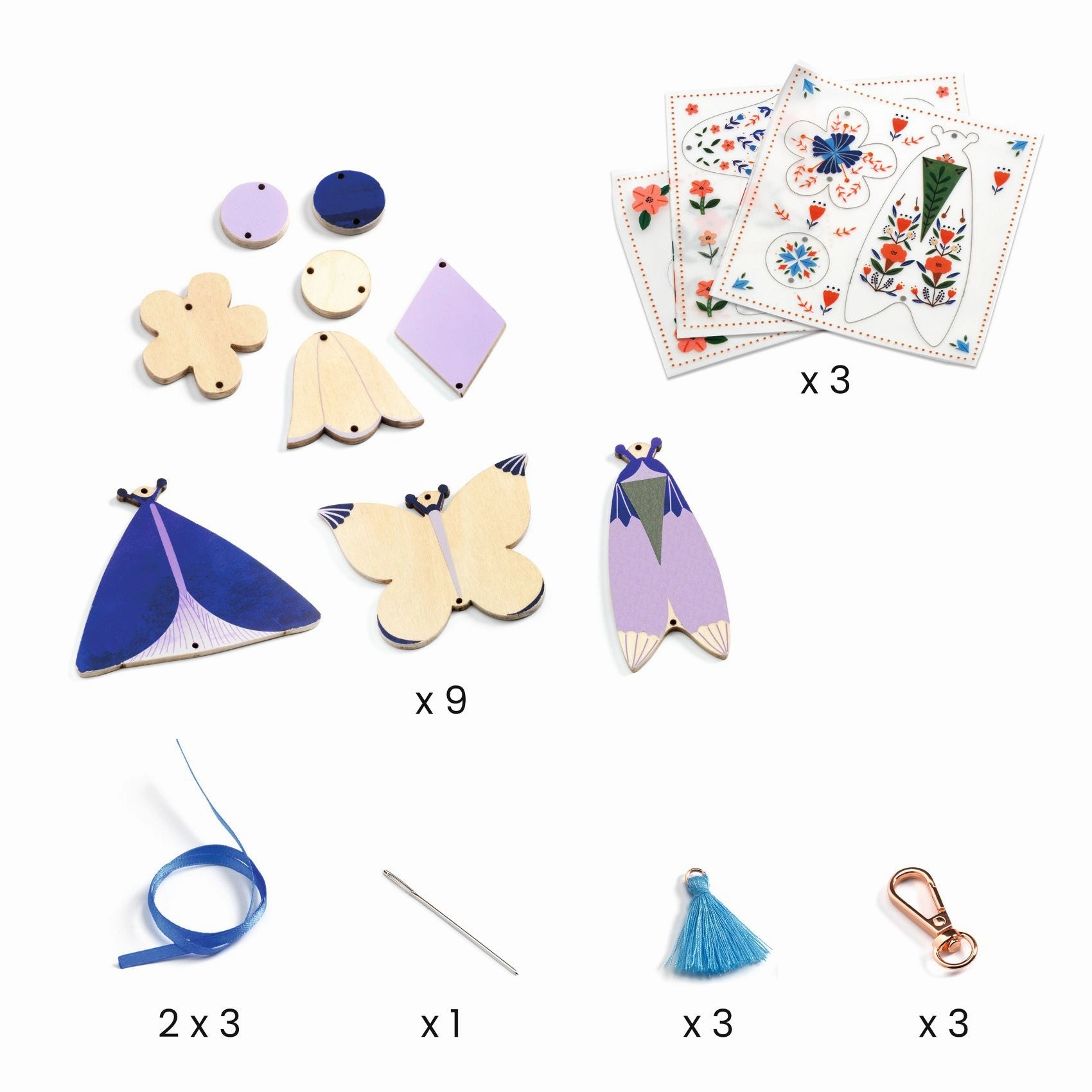 Djeco Do it Yourself Create 3 Wooden Butterfly Bag Charms for Ages 7 